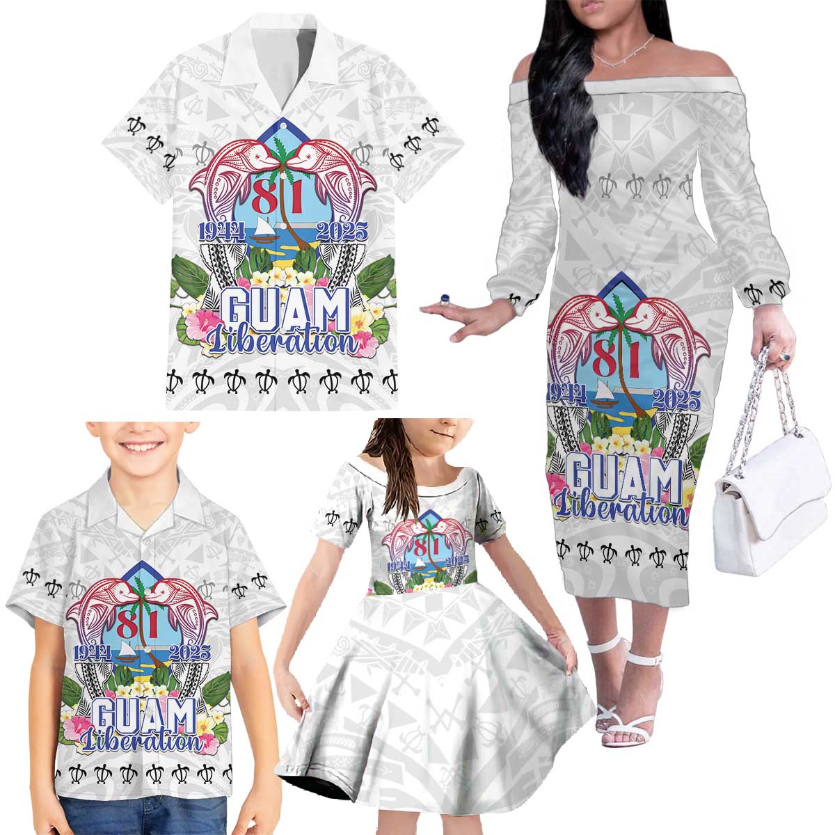 Guam Chamorro Liberation Day Family Matching Off The Shoulder Long Sleeve Dress and Hawaiian Shirt 81st Anniversary LT05