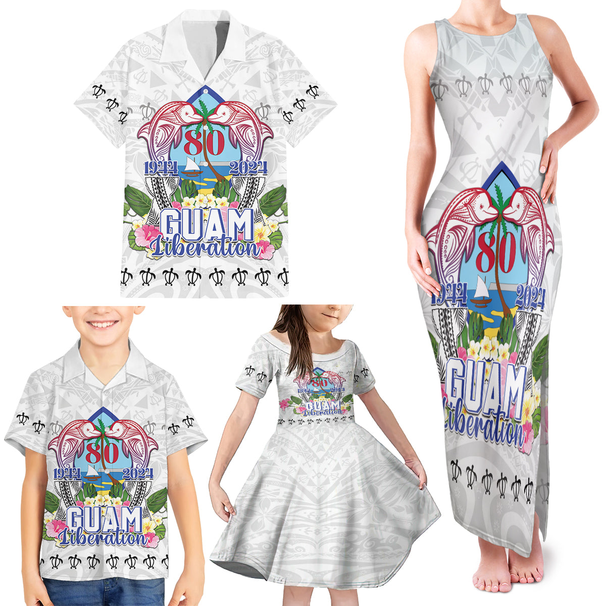 Guam Chamorro Liberation Day Family Matching Tank Maxi Dress and Hawaiian Shirt 80th Anniversary