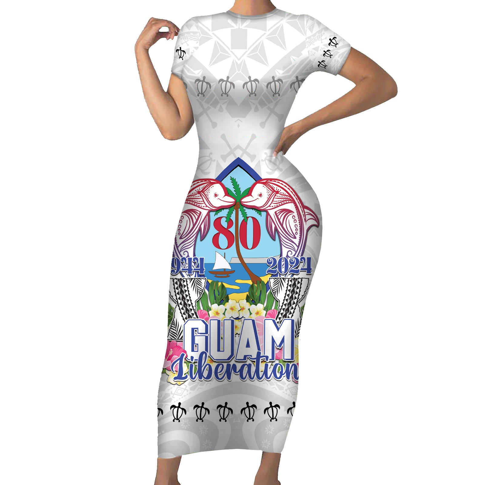 Guam Chamorro Liberation Day Short Sleeve Bodycon Dress 80th Anniversary