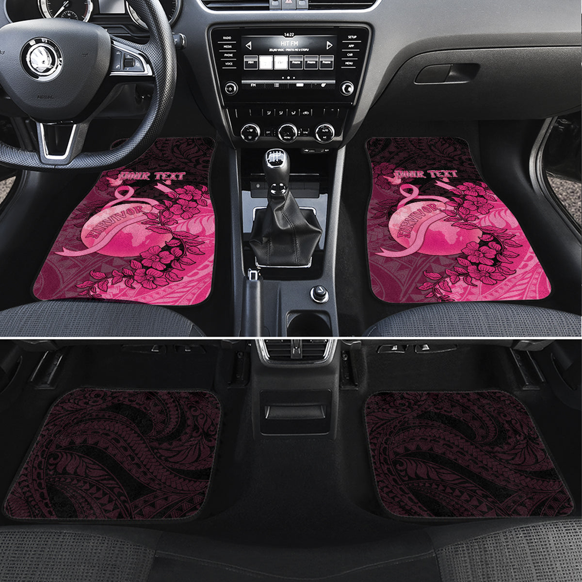 Personalised Cancer Fighter Car Mats I Beat Cancer LT05 Set 4pcs Pink - Polynesian Pride