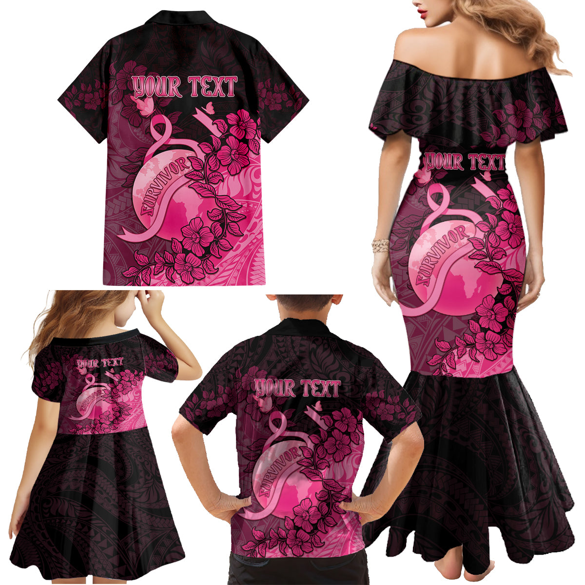 Personalised Cancer Fighter Family Matching Mermaid Dress and Hawaiian Shirt I Beat Cancer