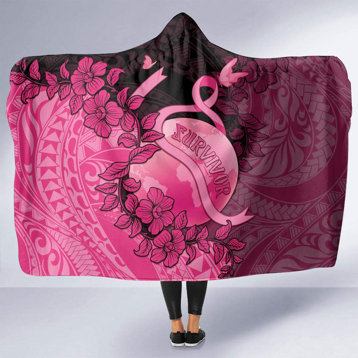 Cancer Fighter Hooded Blanket I Beat Cancer LT05 - Polynesian Pride