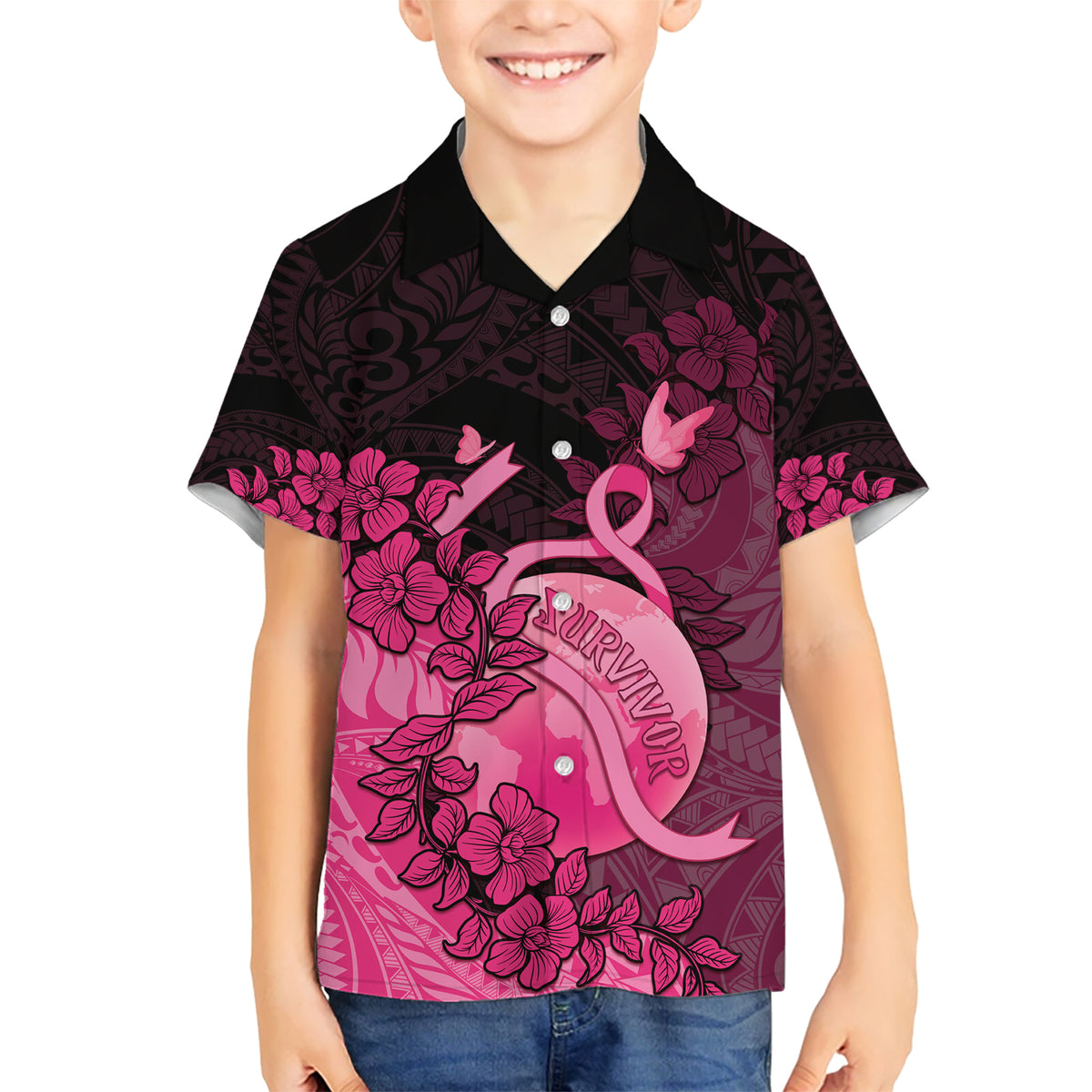 Personalised Cancer Fighter Kid Hawaiian Shirt I Beat Cancer LT05 Kid Pink - Polynesian Pride