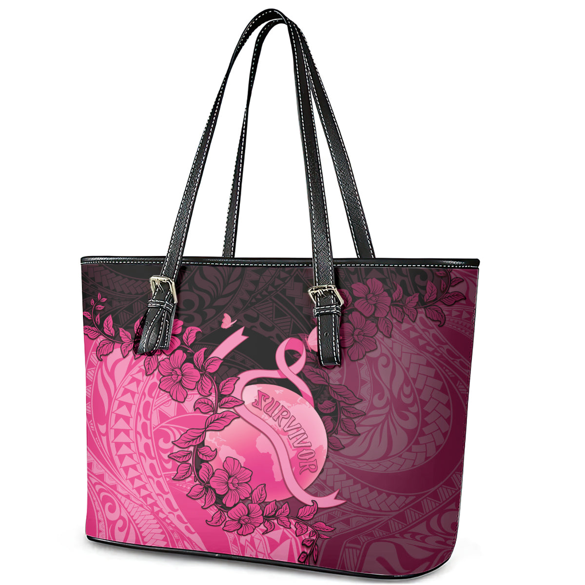 Cancer Fighter Leather Tote Bag I Beat Cancer LT05 - Polynesian Pride