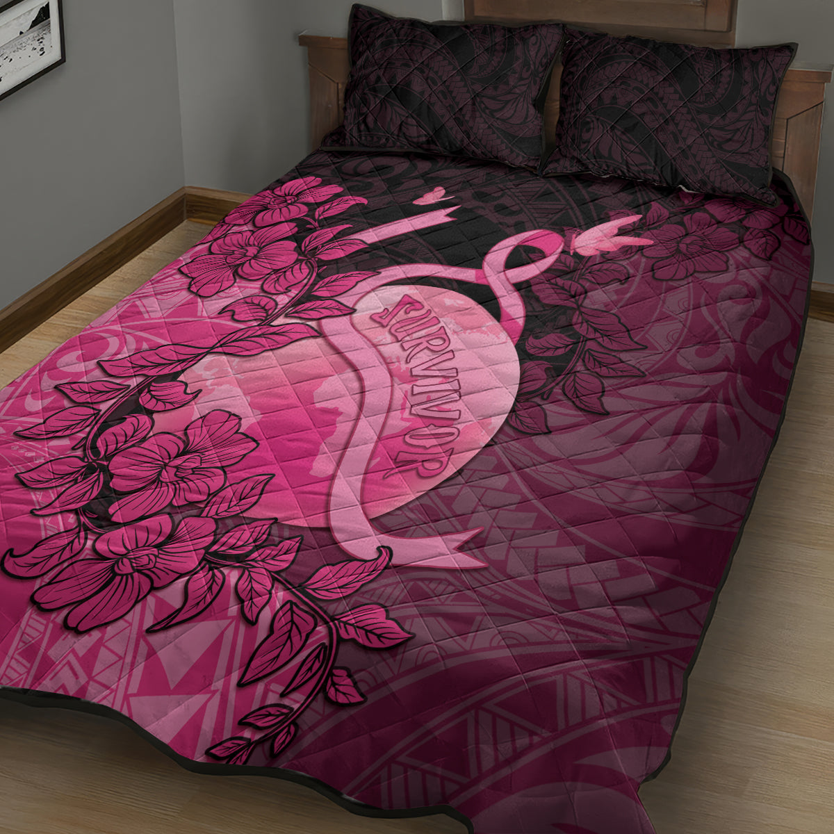 Cancer Fighter Quilt Bed Set I Beat Cancer LT05 - Polynesian Pride