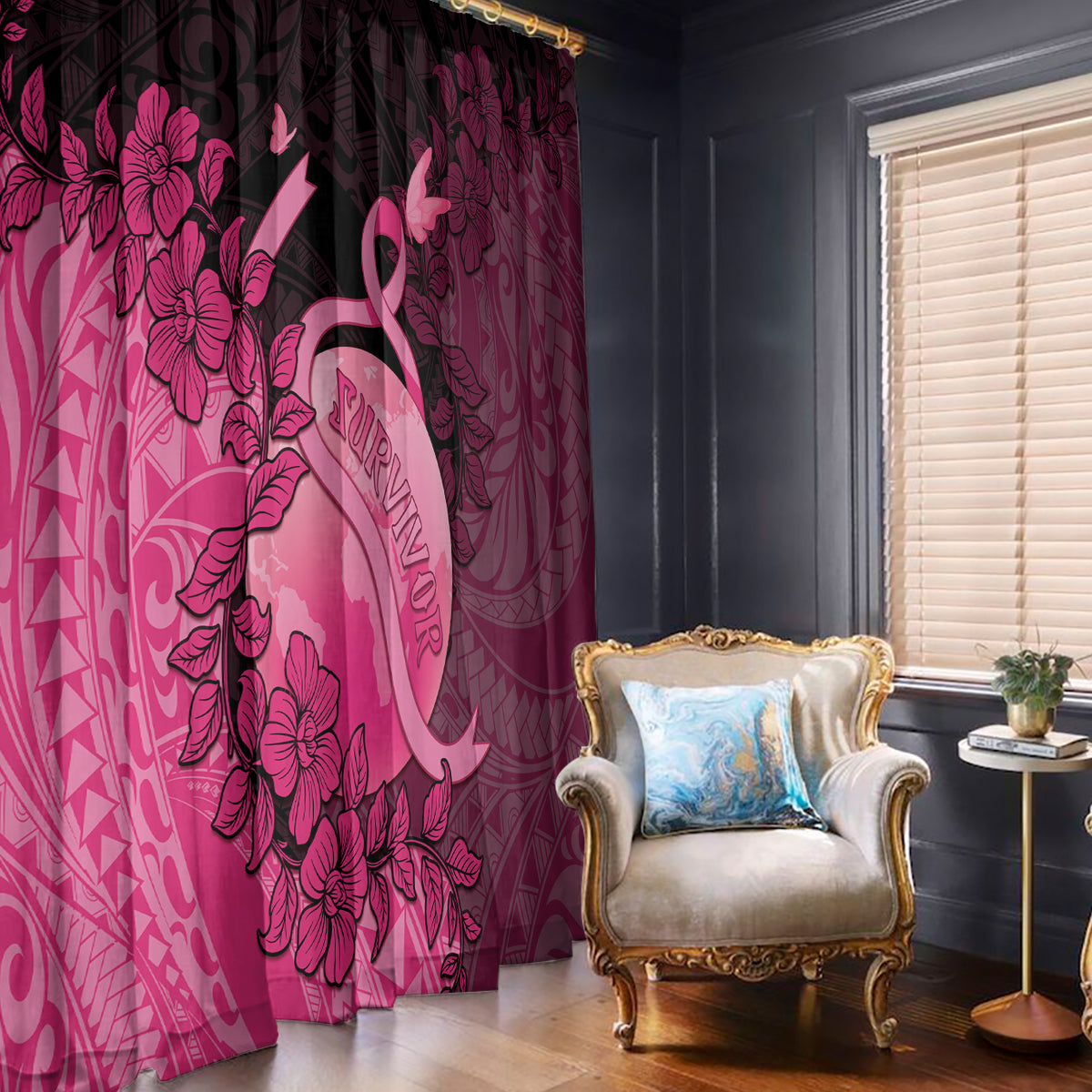 Cancer Fighter Window Curtain I Beat Cancer LT05 - Polynesian Pride