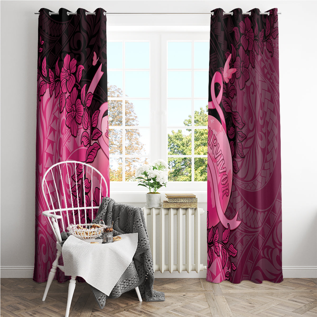 Cancer Fighter Window Curtain I Beat Cancer LT05 - Polynesian Pride