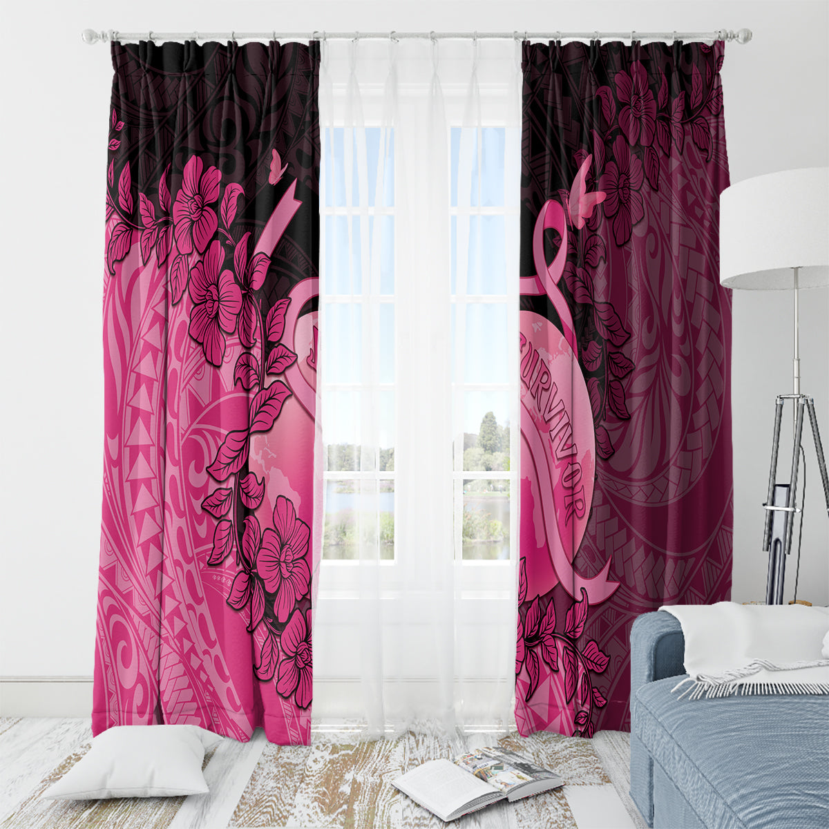 Cancer Fighter Window Curtain I Beat Cancer LT05 - Polynesian Pride