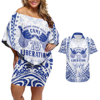 Northern Mariana Islands Liberation Day Couples Matching Off Shoulder Short Dress and Hawaiian Shirt 79th Anniversary