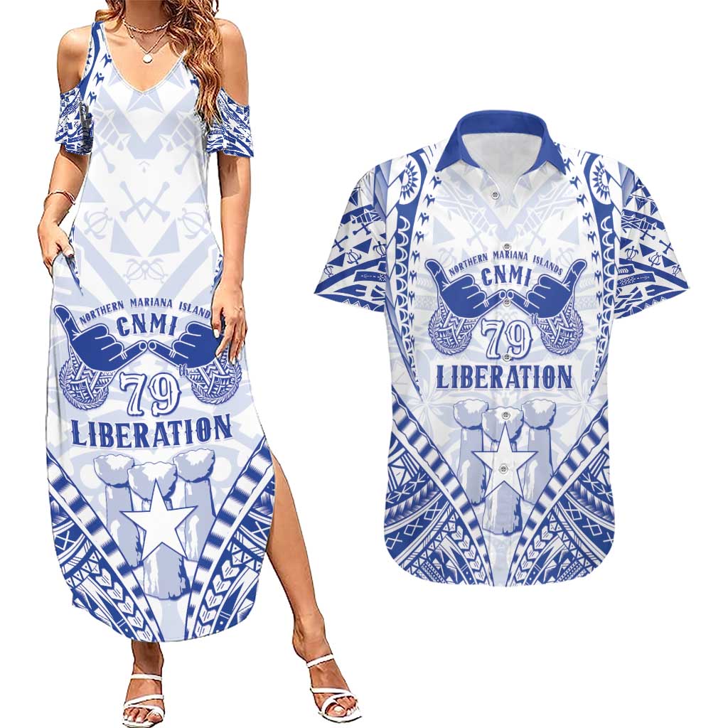 Northern Mariana Islands Liberation Day Couples Matching Summer Maxi Dress and Hawaiian Shirt 79th Anniversary