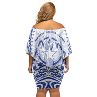 Northern Mariana Islands Liberation Day Family Matching Off Shoulder Short Dress and Hawaiian Shirt 79th Anniversary