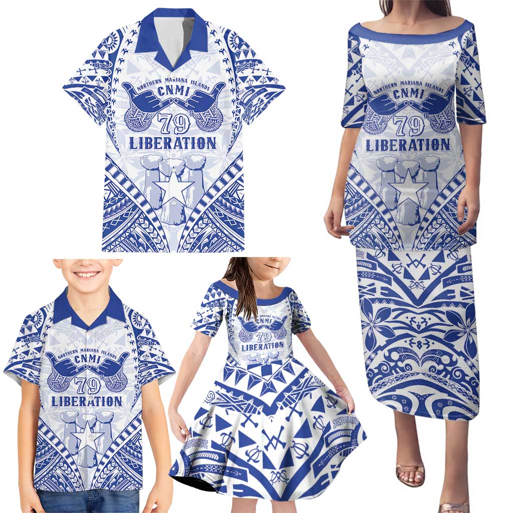 Northern Mariana Islands Liberation Day Family Matching Puletasi and Hawaiian Shirt 79th Anniversary