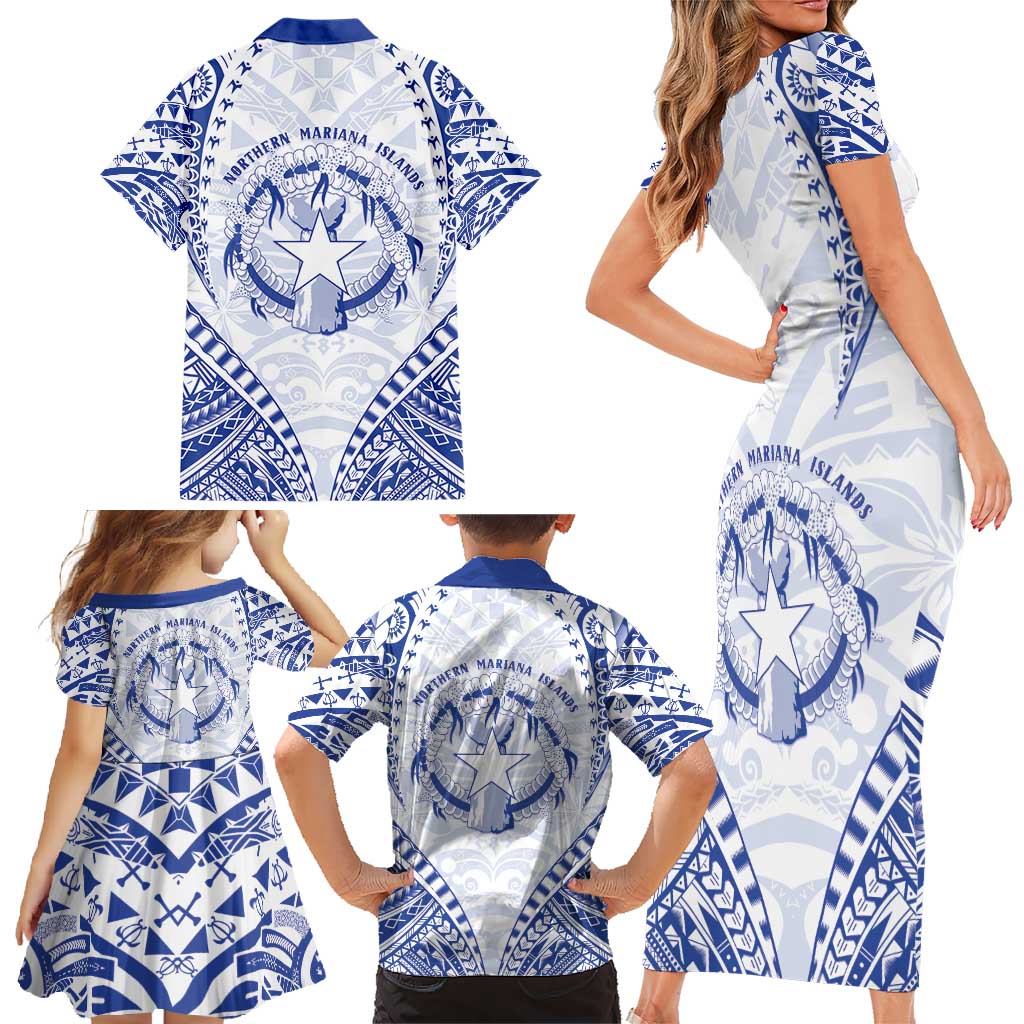 Northern Mariana Islands Liberation Day Family Matching Short Sleeve Bodycon Dress and Hawaiian Shirt 79th Anniversary