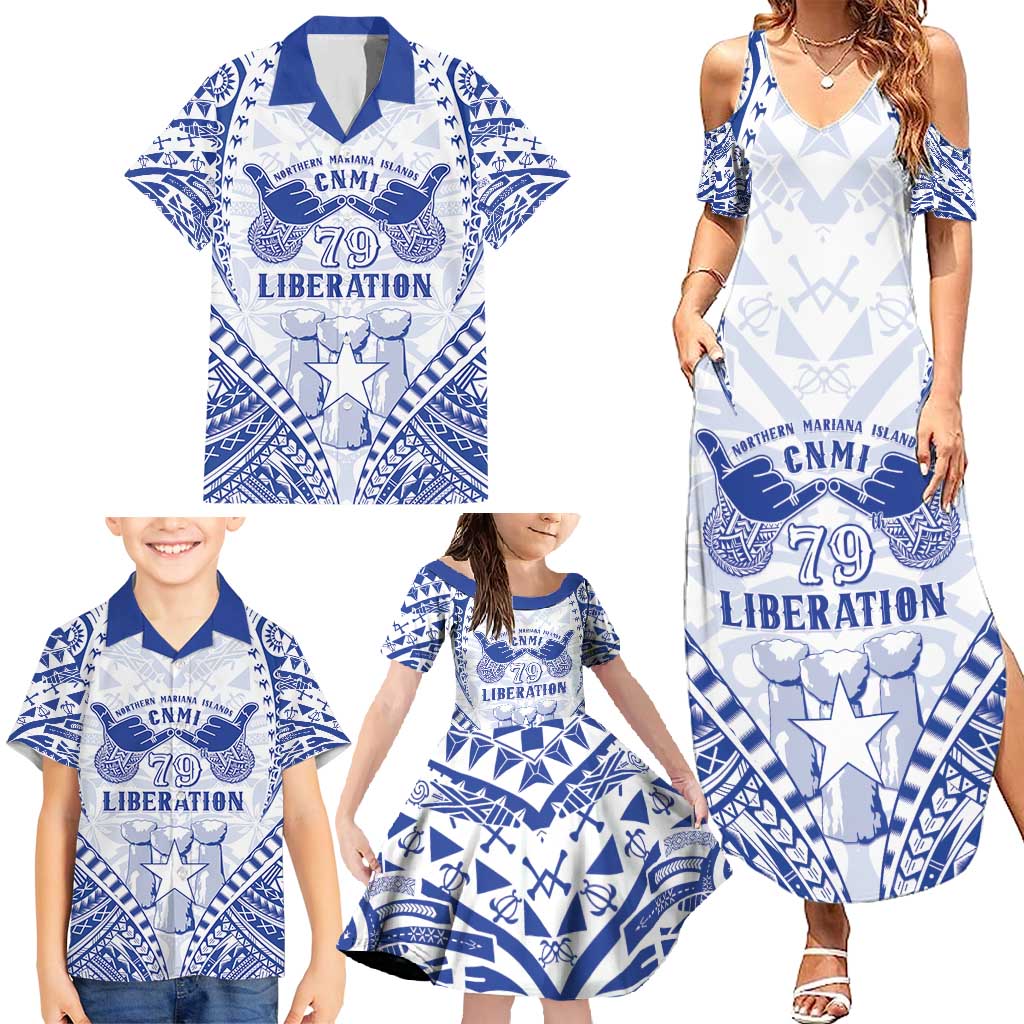 Northern Mariana Islands Liberation Day Family Matching Summer Maxi Dress and Hawaiian Shirt 79th Anniversary