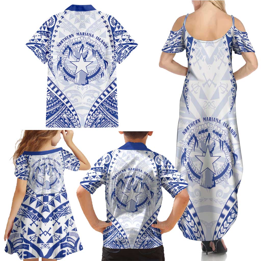 Northern Mariana Islands Liberation Day Family Matching Summer Maxi Dress and Hawaiian Shirt 79th Anniversary