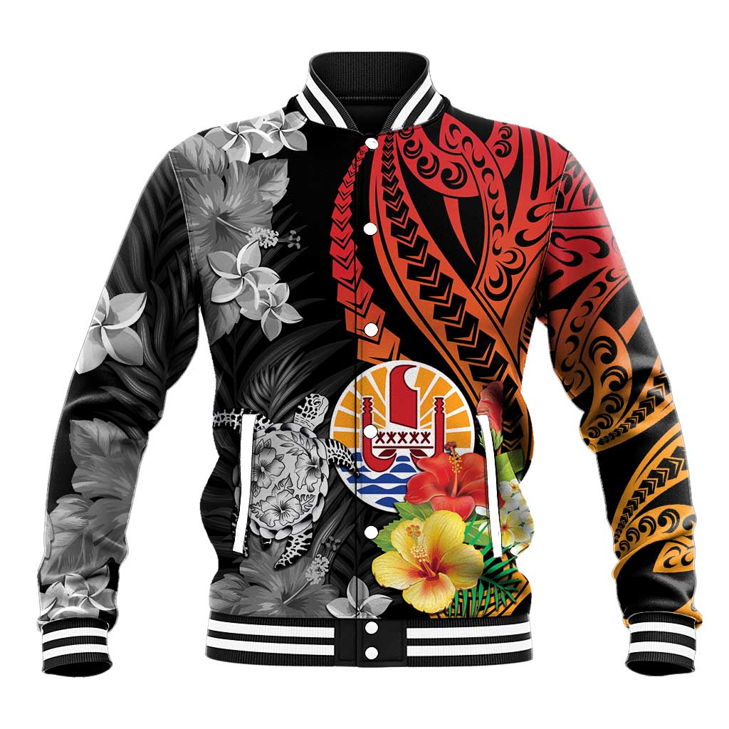 French Polynesia Bastille Day Baseball Jacket Tropical Turtle Hibiscus Polynesian Pattern LT05 Unisex Black - Polynesian Pride