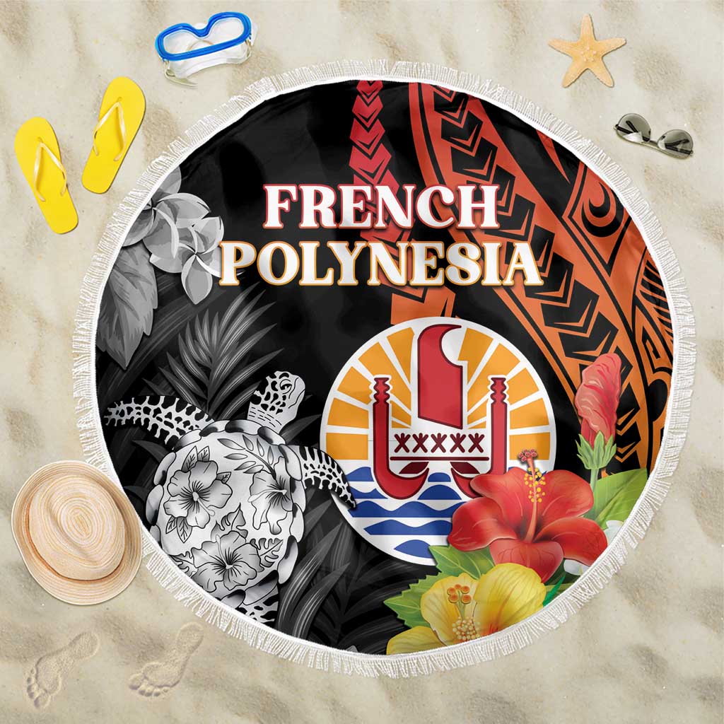 French Polynesia Bastille Day Beach Blanket Tropical Turtle Hibiscus Polynesian Pattern LT05 One Size 150cm Black - Polynesian Pride