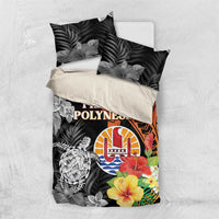 French Polynesia Bastille Day Bedding Set Tropical Turtle Hibiscus Polynesian Pattern LT05 US Twin 172cm x 218cm Black - Polynesian Pride