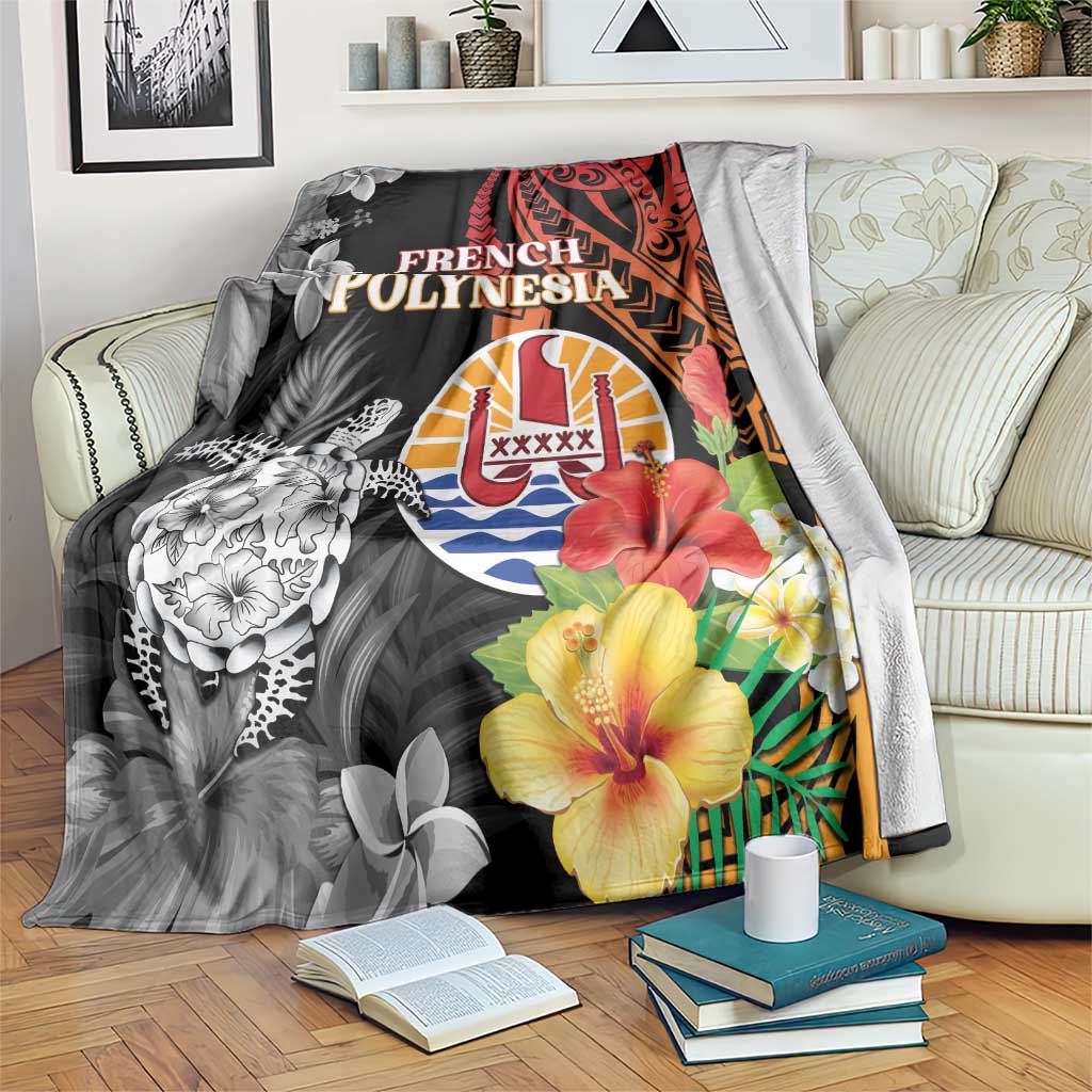 French Polynesia Bastille Day Blanket Tropical Turtle Hibiscus Polynesian Pattern LT05 Black - Polynesian Pride