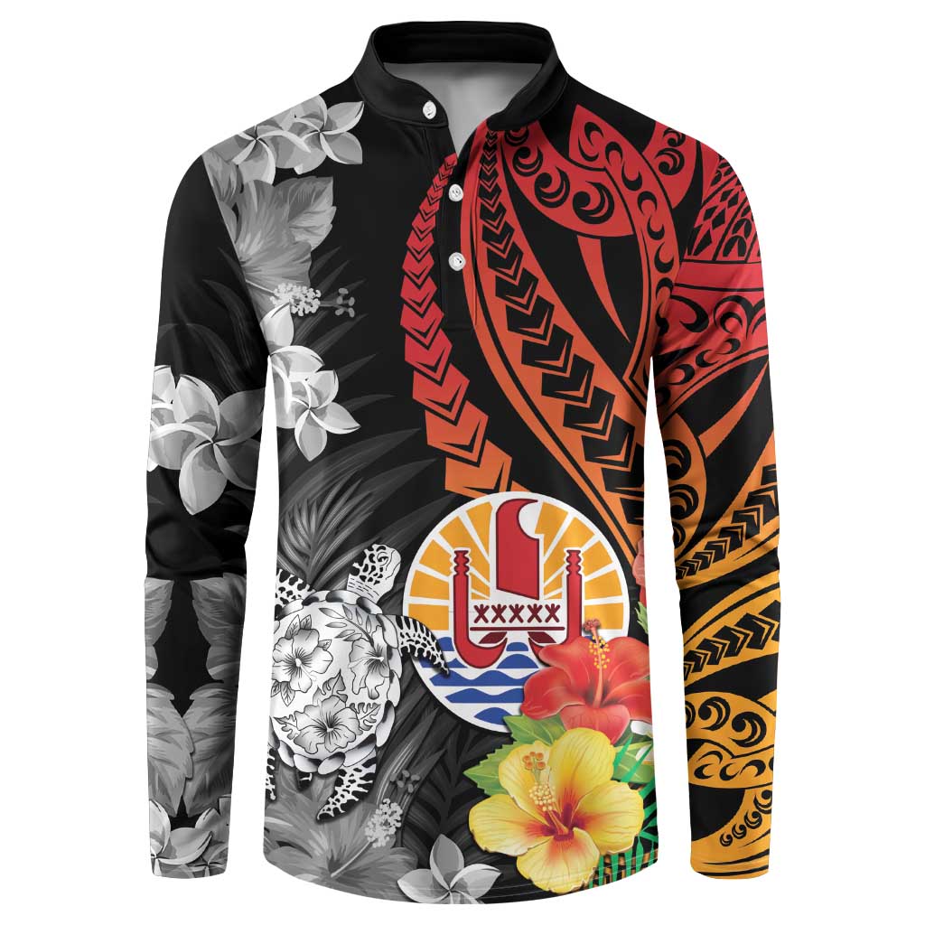 French Polynesia Bastille Day Button Sweatshirt Tropical Turtle Hibiscus Polynesian Pattern LT05 Black - Polynesian Pride