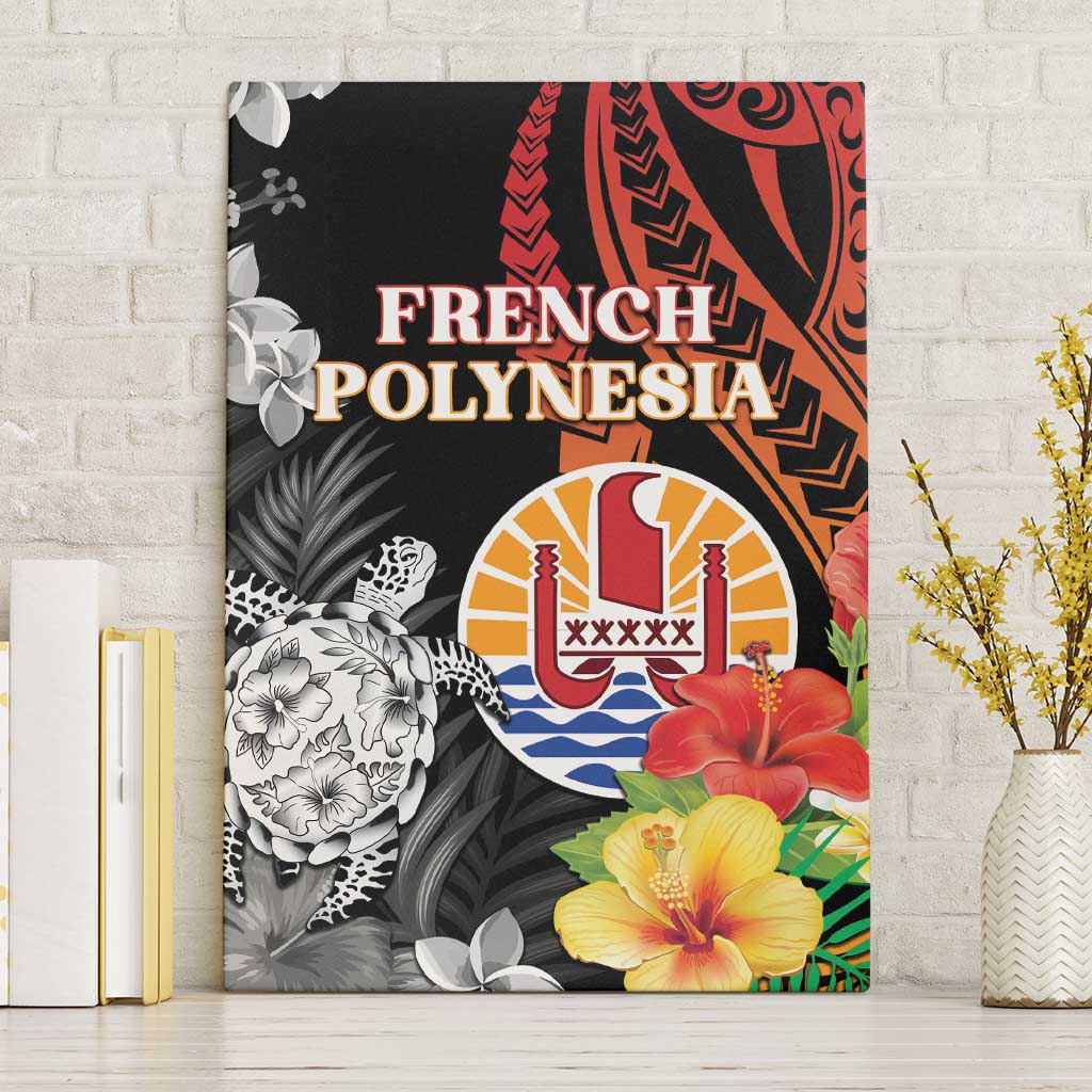 French Polynesia Bastille Day Canvas Wall Art Tropical Turtle Hibiscus Polynesian Pattern LT05 Without Frame Black - Polynesian Pride