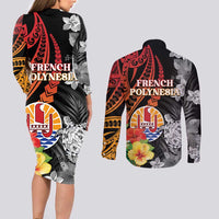 French Polynesia Bastille Day Couples Matching Long Sleeve Bodycon Dress and Long Sleeve Button Shirt Tropical Turtle Hibiscus Polynesian Pattern LT05 - Polynesian Pride