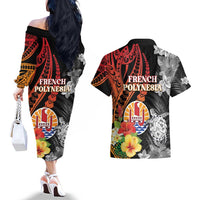 French Polynesia Bastille Day Couples Matching Off The Shoulder Long Sleeve Dress and Hawaiian Shirt Tropical Turtle Hibiscus Polynesian Pattern LT05 - Polynesian Pride