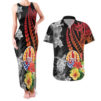 French Polynesia Bastille Day Couples Matching Tank Maxi Dress and Hawaiian Shirt Tropical Turtle Hibiscus Polynesian Pattern LT05 Black - Polynesian Pride