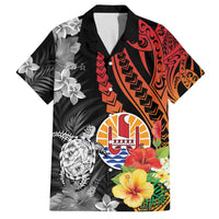 French Polynesia Bastille Day Family Matching Off The Shoulder Long Sleeve Dress and Hawaiian Shirt Tropical Turtle Hibiscus Polynesian Pattern