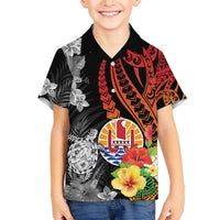 French Polynesia Bastille Day Family Matching Off The Shoulder Long Sleeve Dress and Hawaiian Shirt Tropical Turtle Hibiscus Polynesian Pattern