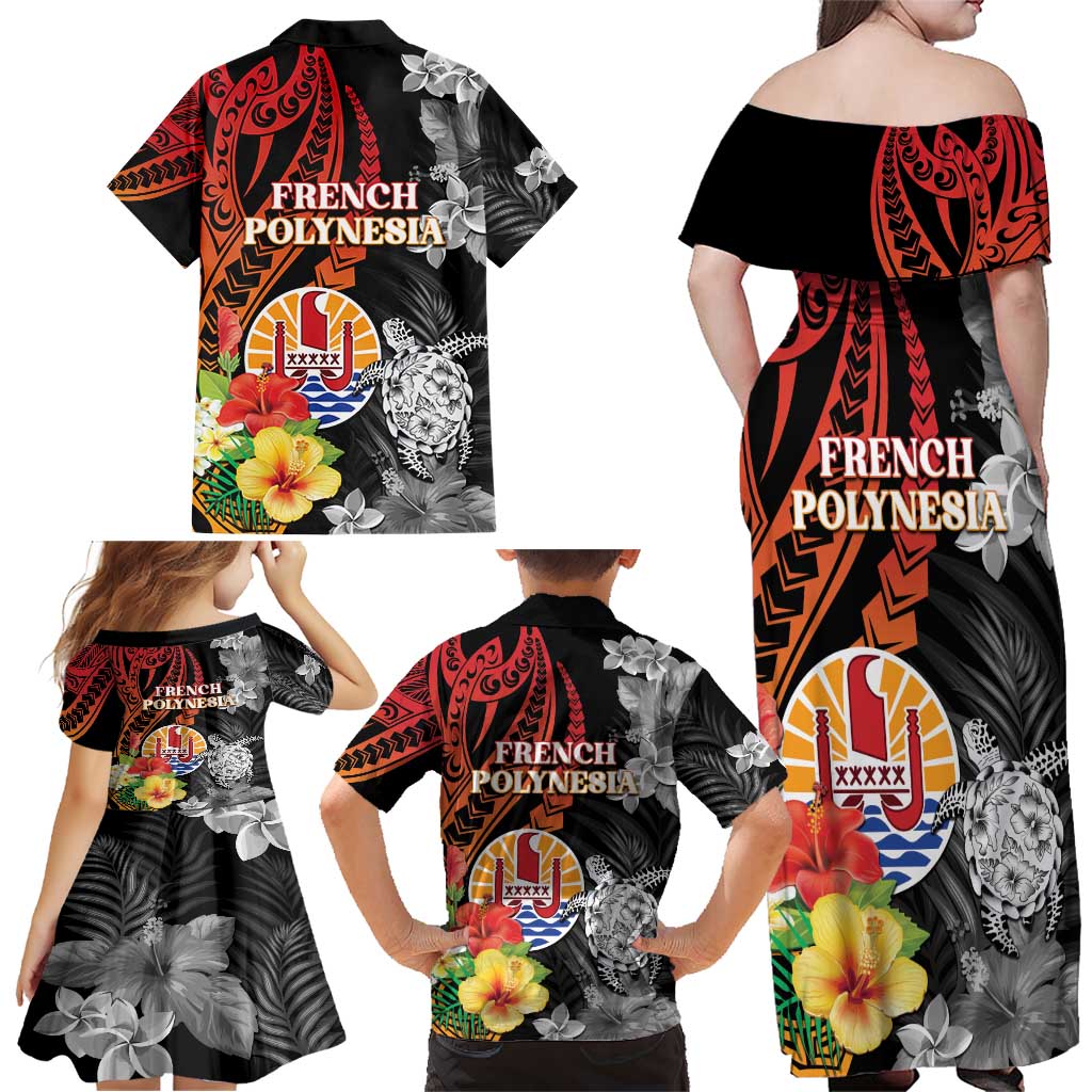 French Polynesia Bastille Day Family Matching Off Shoulder Maxi Dress and Hawaiian Shirt Tropical Turtle Hibiscus Polynesian Pattern LT05 - Polynesian Pride