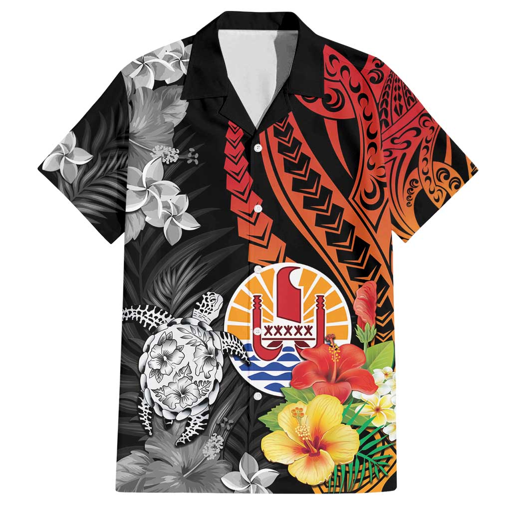 French Polynesia Bastille Day Family Matching Off Shoulder Maxi Dress and Hawaiian Shirt Tropical Turtle Hibiscus Polynesian Pattern LT05 Dad's Shirt - Short Sleeve Black - Polynesian Pride