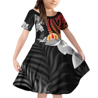 French Polynesia Bastille Day Family Matching Off Shoulder Short Dress and Hawaiian Shirt Tropical Turtle Hibiscus Polynesian Pattern LT05 Daughter's Dress Black - Polynesian Pride