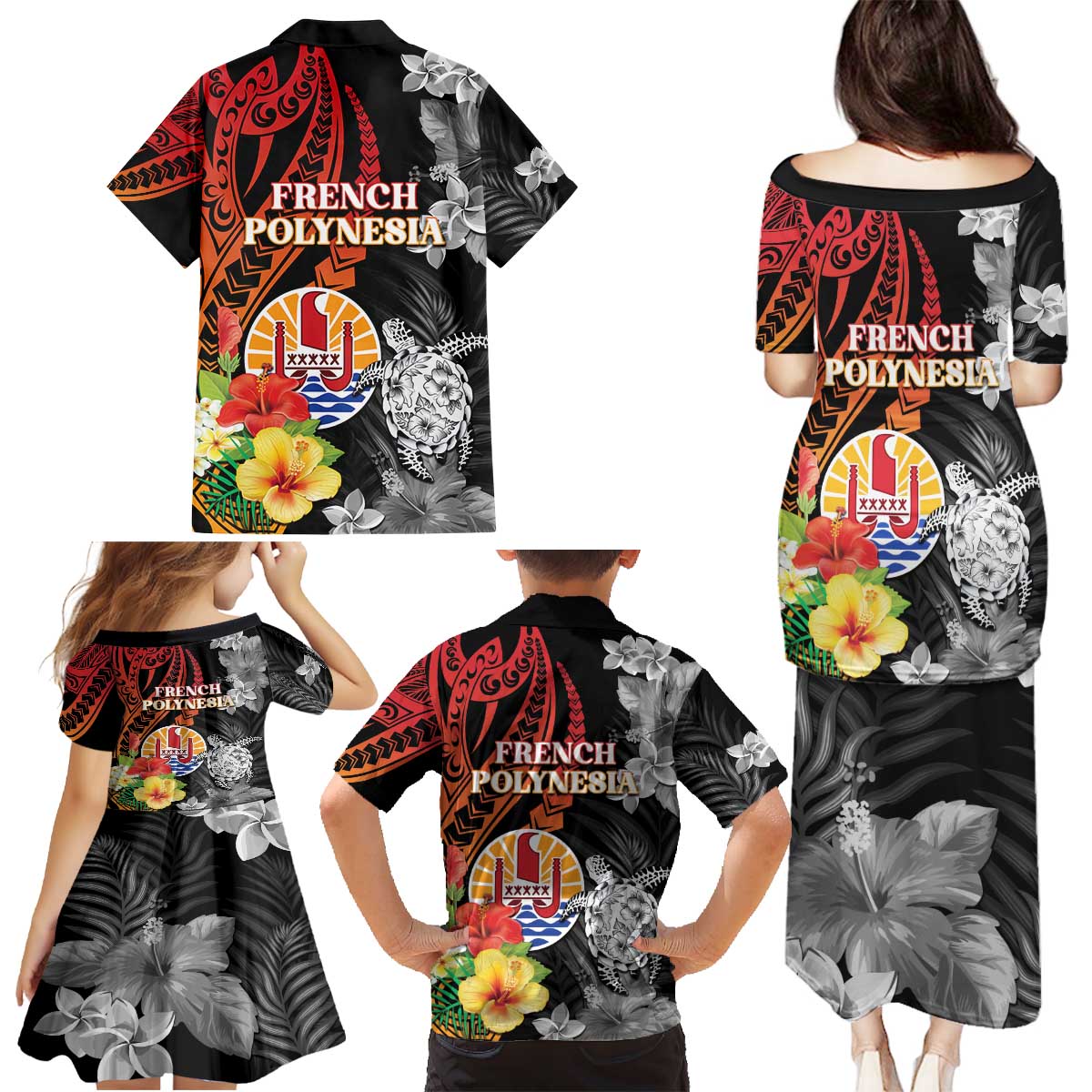French Polynesia Bastille Day Family Matching Puletasi and Hawaiian Shirt Tropical Turtle Hibiscus Polynesian Pattern LT05 - Polynesian Pride