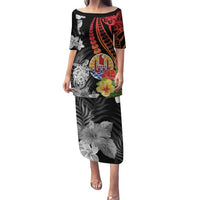 French Polynesia Bastille Day Family Matching Puletasi and Hawaiian Shirt Tropical Turtle Hibiscus Polynesian Pattern LT05 Mom's Dress Black - Polynesian Pride