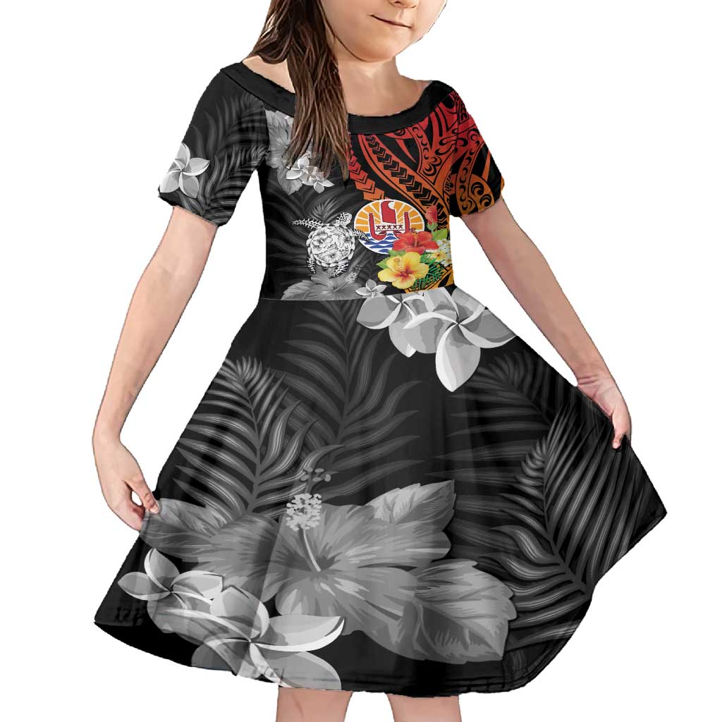 French Polynesia Bastille Day Family Matching Summer Maxi Dress and Hawaiian Shirt Tropical Turtle Hibiscus Polynesian Pattern LT05 Daughter's Dress Black - Polynesian Pride