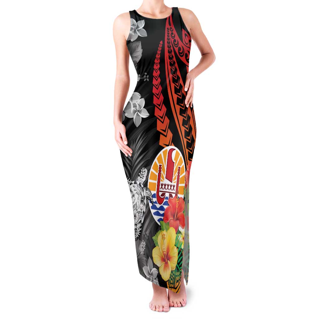 French Polynesia Bastille Day Family Matching Tank Maxi Dress and Hawaiian Shirt Tropical Turtle Hibiscus Polynesian Pattern LT05 Mom's Dress Black - Polynesian Pride