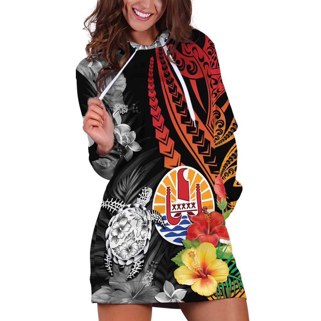 French Polynesia Bastille Day Hoodie Dress Tropical Turtle Hibiscus Polynesian Pattern