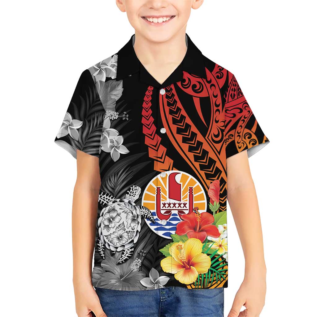 French Polynesia Bastille Day Kid Hawaiian Shirt Tropical Turtle Hibiscus Polynesian Pattern