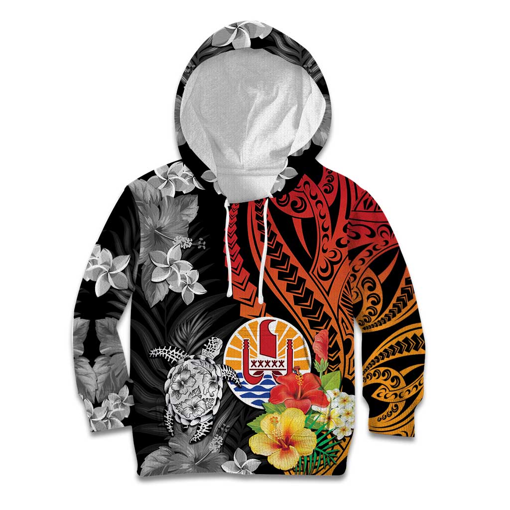 French Polynesia Bastille Day Kid Hoodie Tropical Turtle Hibiscus Polynesian Pattern