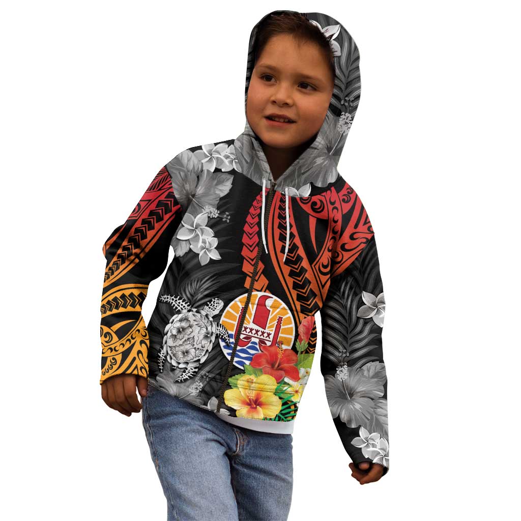 French Polynesia Bastille Day Kid Hoodie Tropical Turtle Hibiscus Polynesian Pattern