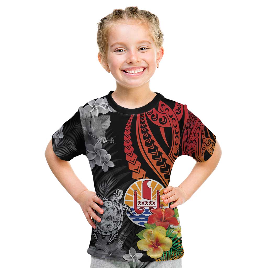 French Polynesia Bastille Day Kid T Shirt Tropical Turtle Hibiscus Polynesian Pattern