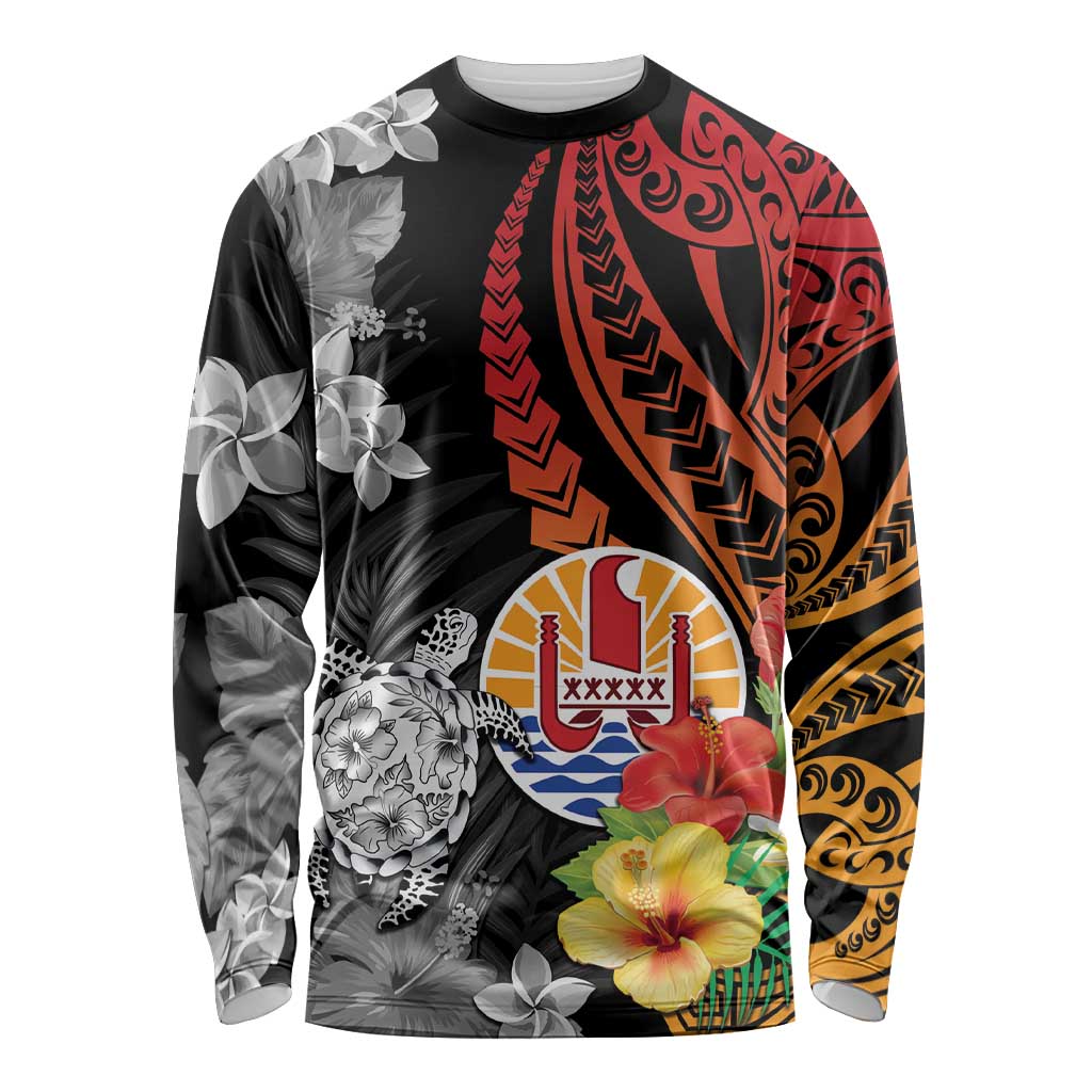 French Polynesia Bastille Day Long Sleeve Shirt Tropical Turtle Hibiscus Polynesian Pattern