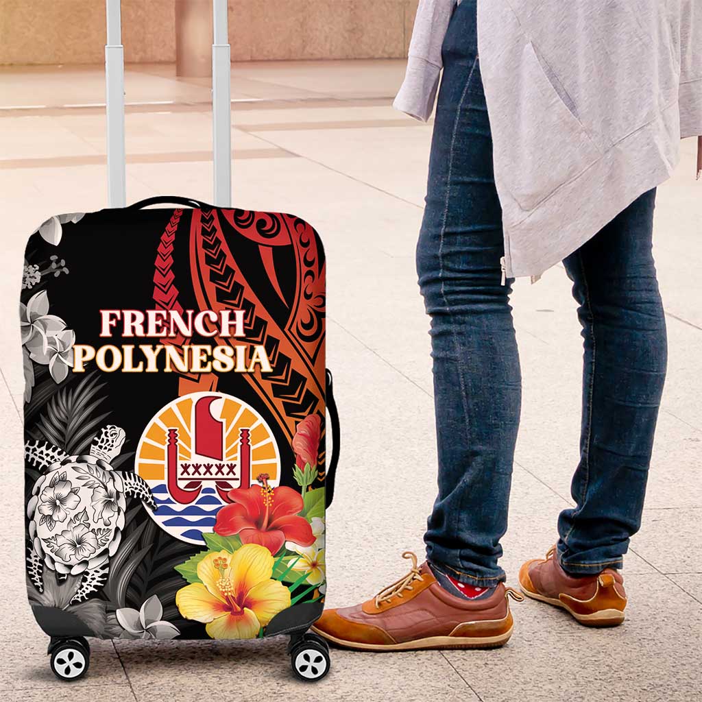 French Polynesia Bastille Day Luggage Cover Tropical Turtle Hibiscus Polynesian Pattern