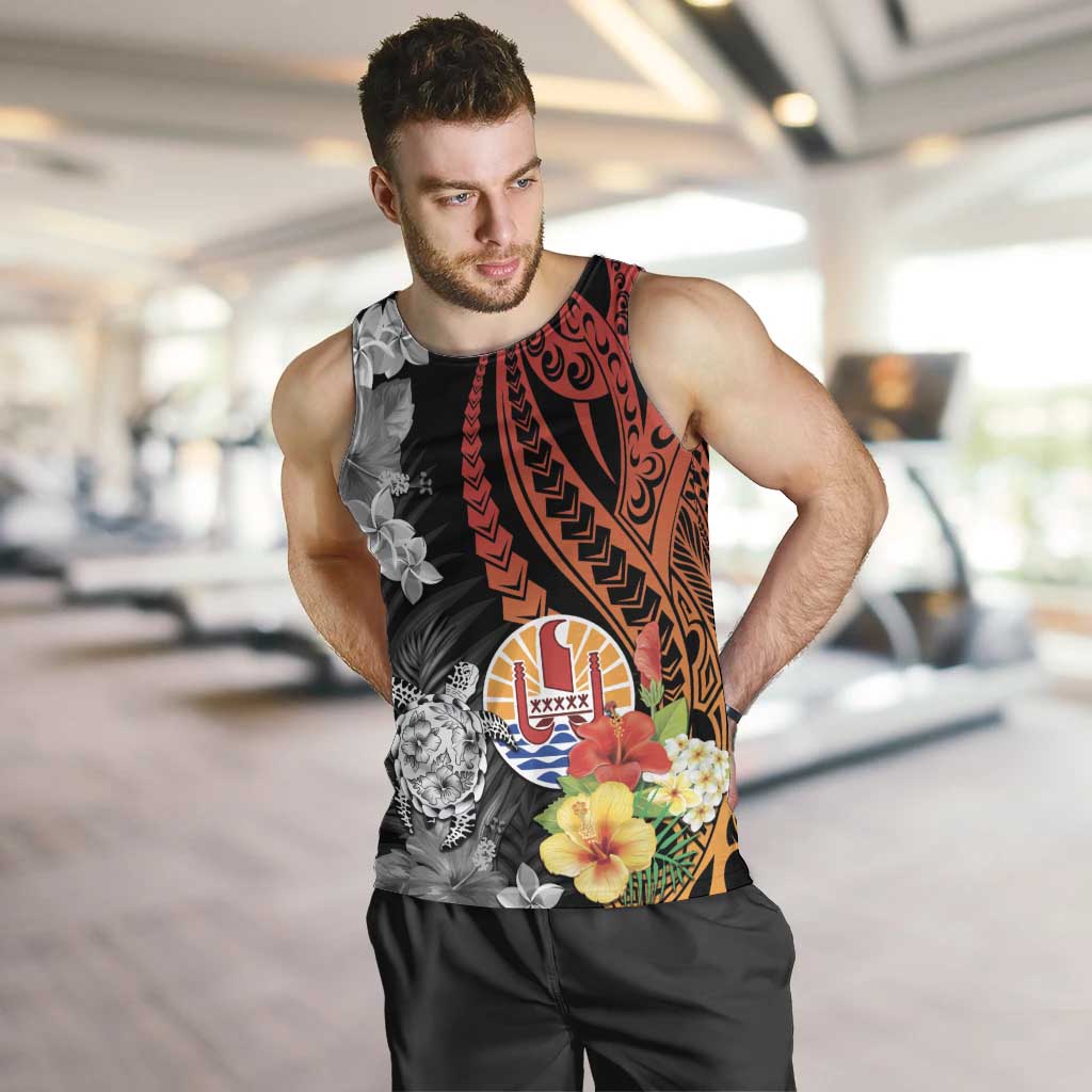 French Polynesia Bastille Day Men Tank Top Tropical Turtle Hibiscus Polynesian Pattern LT05 Black - Polynesian Pride