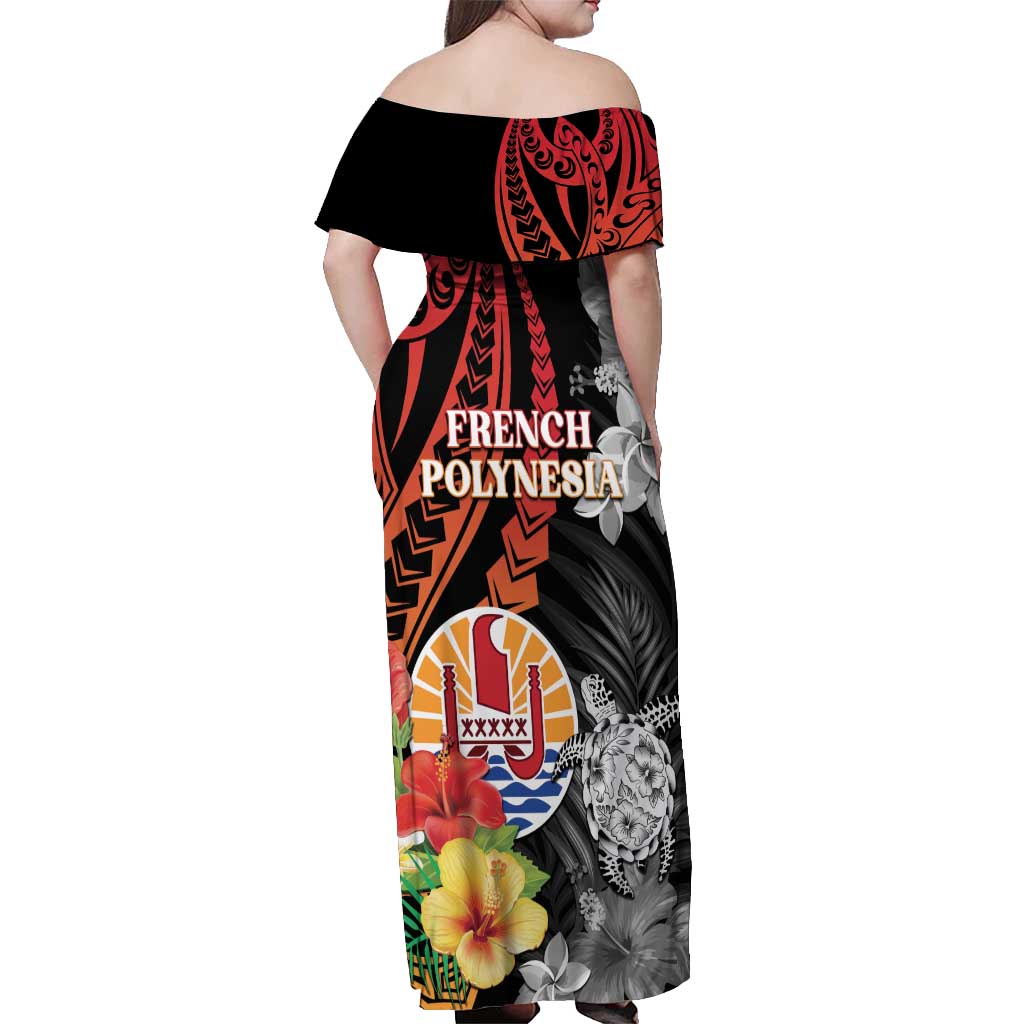 French Polynesia Bastille Day Off Shoulder Maxi Dress Tropical Turtle Hibiscus Polynesian Pattern LT05 - Polynesian Pride