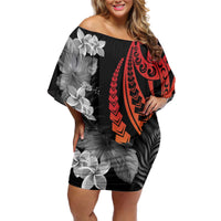 French Polynesia Bastille Day Off Shoulder Short Dress Tropical Turtle Hibiscus Polynesian Pattern LT05 Women Black - Polynesian Pride