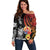 French Polynesia Bastille Day Off Shoulder Sweater Tropical Turtle Hibiscus Polynesian Pattern