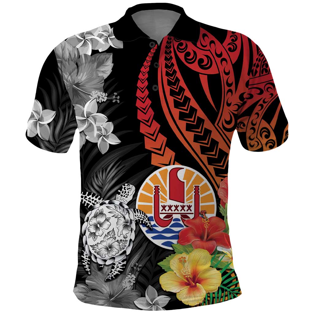 French Polynesia Bastille Day Polo Shirt Tropical Turtle Hibiscus Polynesian Pattern