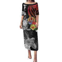 French Polynesia Bastille Day Puletasi Tropical Turtle Hibiscus Polynesian Pattern LT05 Long Dress Black - Polynesian Pride